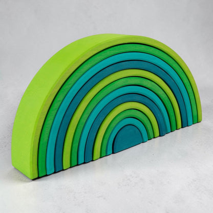 12-Piece Stained Large Basswood Rainbow Stacking Blocks | Meadow Green & Forest Green