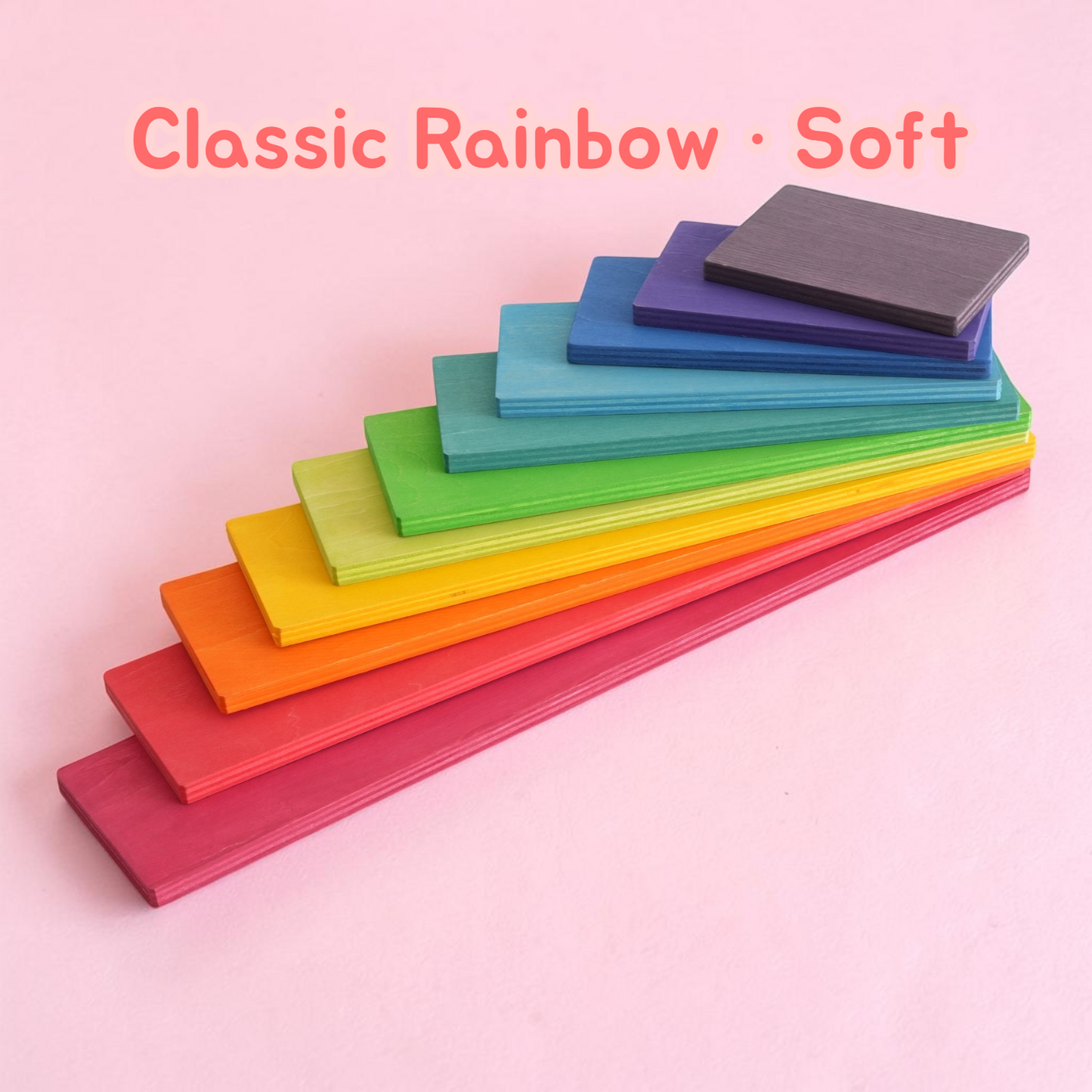 upgraded stained basswood (linden wood) rainbow stackers & building boards | classic & pastel | bright & soft