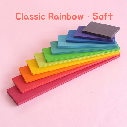 Upgraded Stained Basswood (Linden Wood) Rainbow Stackers & Building Boards | Classic & Pastel | Bright & Soft