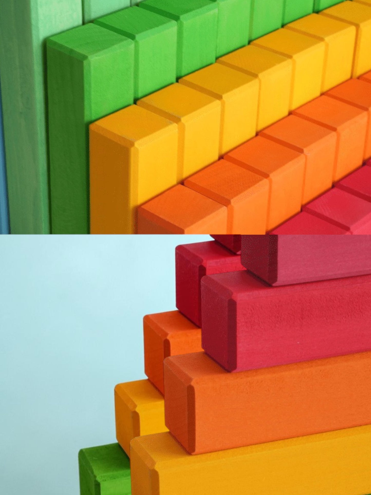 **pre-order (ships in 2-3 weeks)**building steps rainbow counting blocks – 100-piece wooden prism stair set
