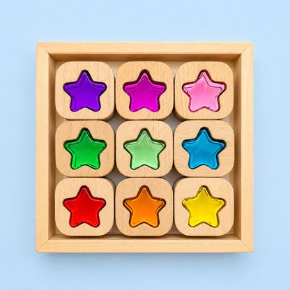 18-Piece Beech Wood Shape Blocks with Crystal Clear Acrylic Inserts | Heart or Star