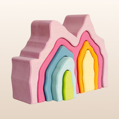 **Pre-order (Ships in 2-3 Weeks)**Handmade Stained Basswood Stacker Collection | Fire, Coral, Wave & Cave | Montessori Waldorf Wooden Open-Ended Toy