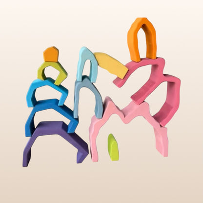 **Pre-order (Ships in 2-3 Weeks)**Handmade Stained Basswood Stacker Collection | Fire, Coral, Wave & Cave | Montessori Waldorf Wooden Open-Ended Toy