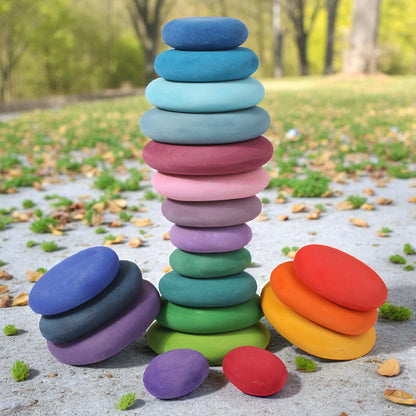 20-Piece Stained Wooden Stacking Pebbles Set