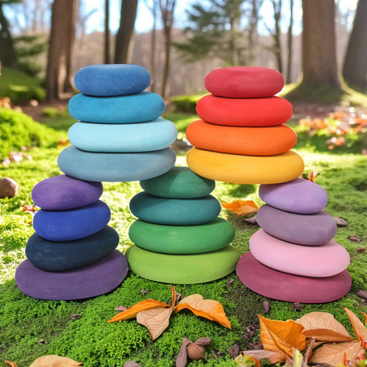 20-Piece Stained Wooden Stacking Pebbles Set