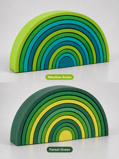 12-Piece Stained Large Basswood Rainbow Stacking Blocks | Meadow Green & Forest Green