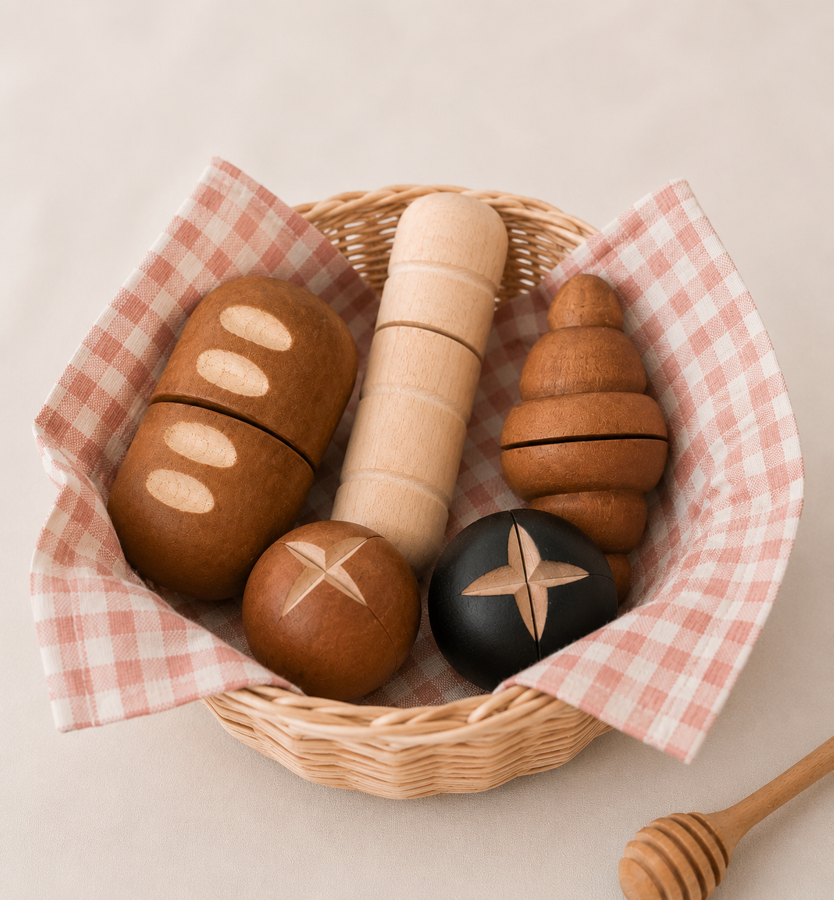 5-piece wooden bread play food set | realistic bakery pretend play toy