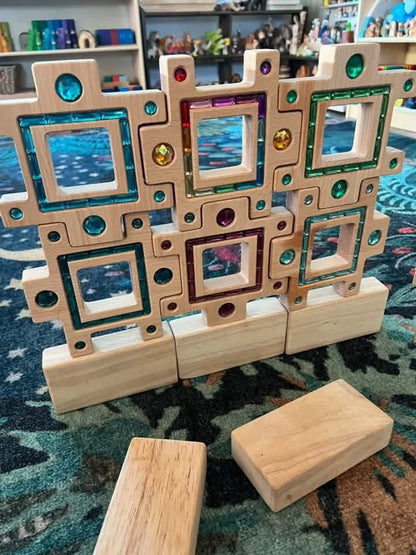 **Pre-order (Ships in 2-3 Weeks)** 16-Piece Large Wooden Gemlight Window Blocks with Storage Box
