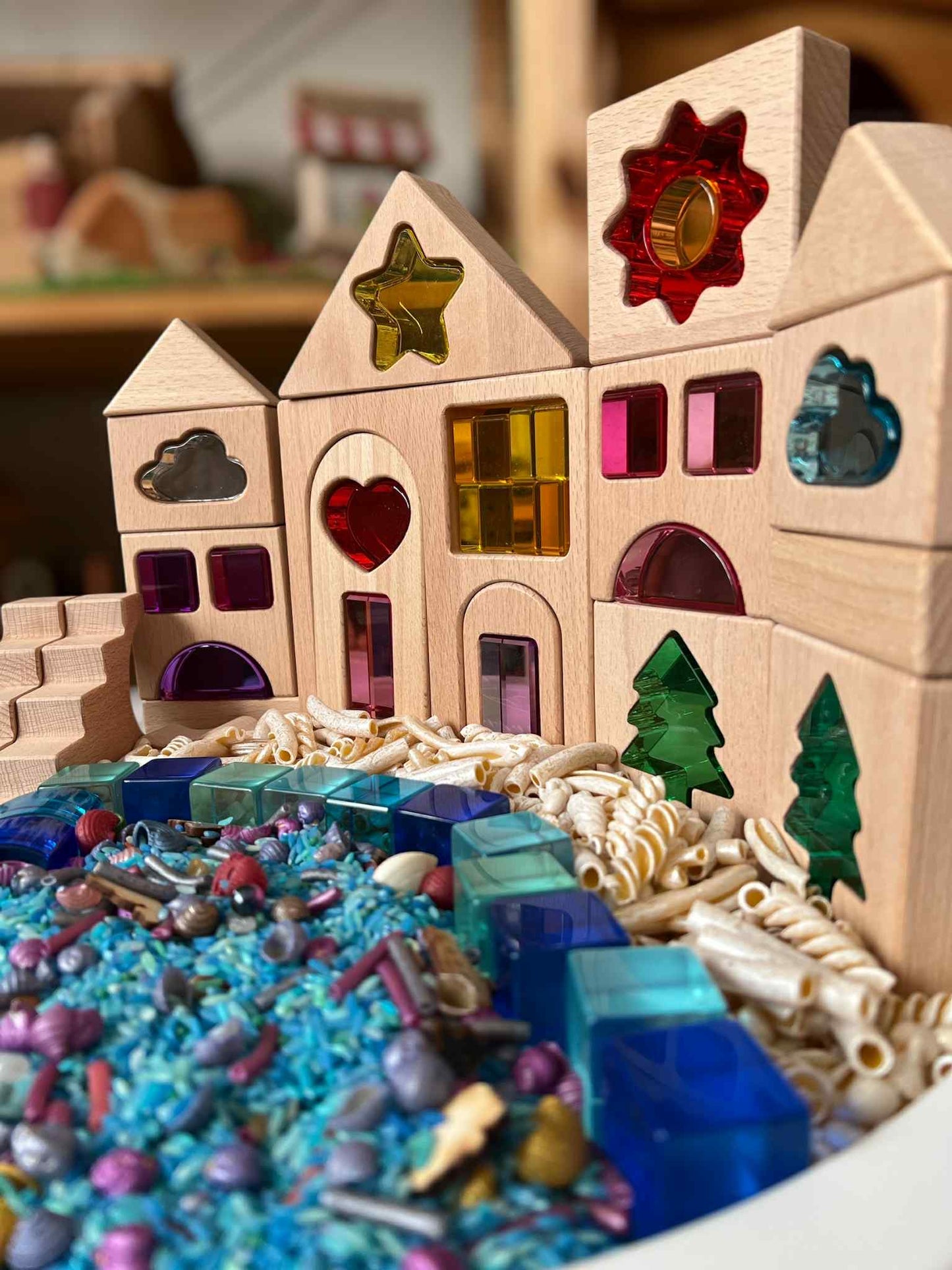 45-piece dreamlight village lucite block set with wooden tray