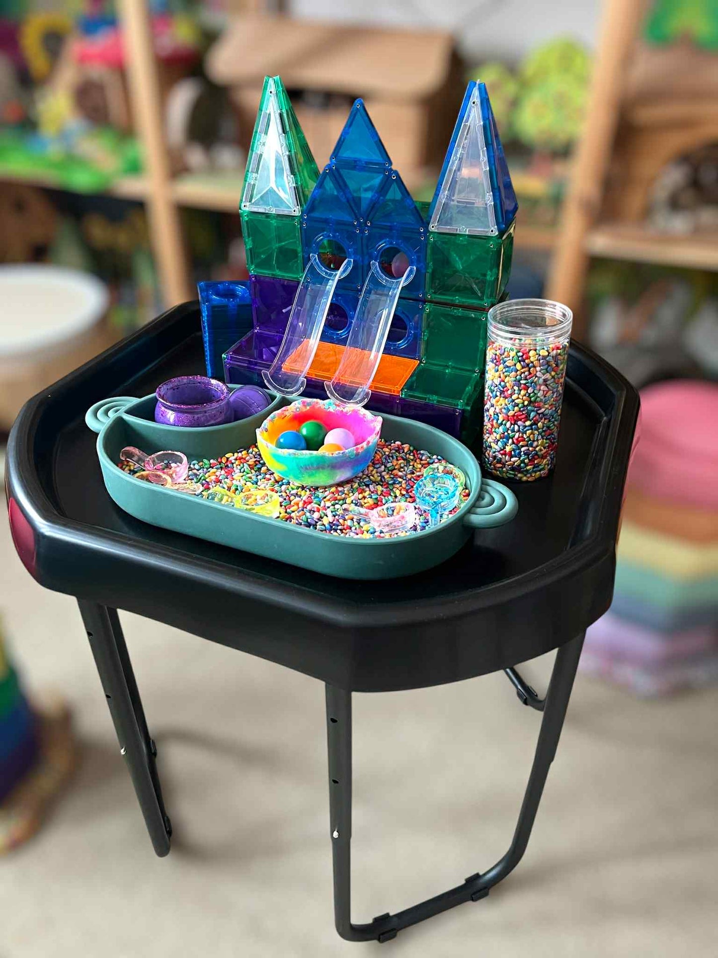 adjustable height sensory play table – 28” octagon tray table for kids