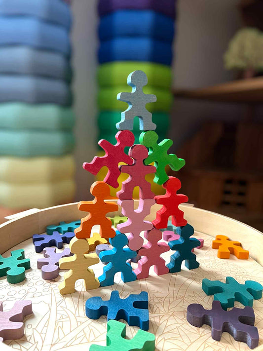 **Pre-order (Ships in 2-3 Weeks)**26 Pcs Rainbow Stained Wooden Little Balancing People Stacking Set