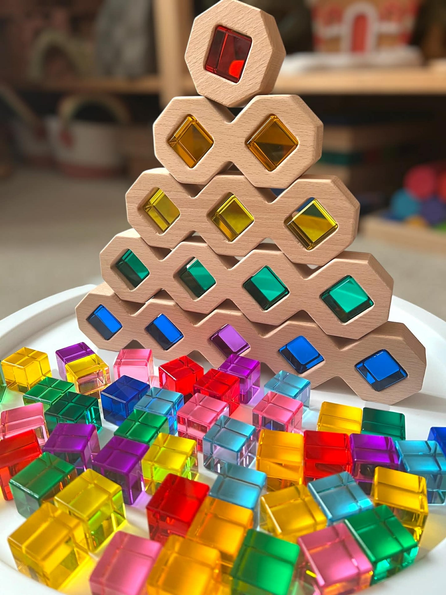 **pre-order (ships in 2-3 weeks)**12-piece wooden window building blocks set with storage tray | lucite-compatible