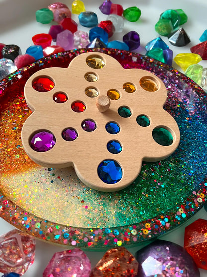 Wooden Gemstone Spinning Tops – Rainbow & Macaron Color (Flower & Round)