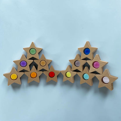12 PCS Wooden Gemmed Stars Blocks Set