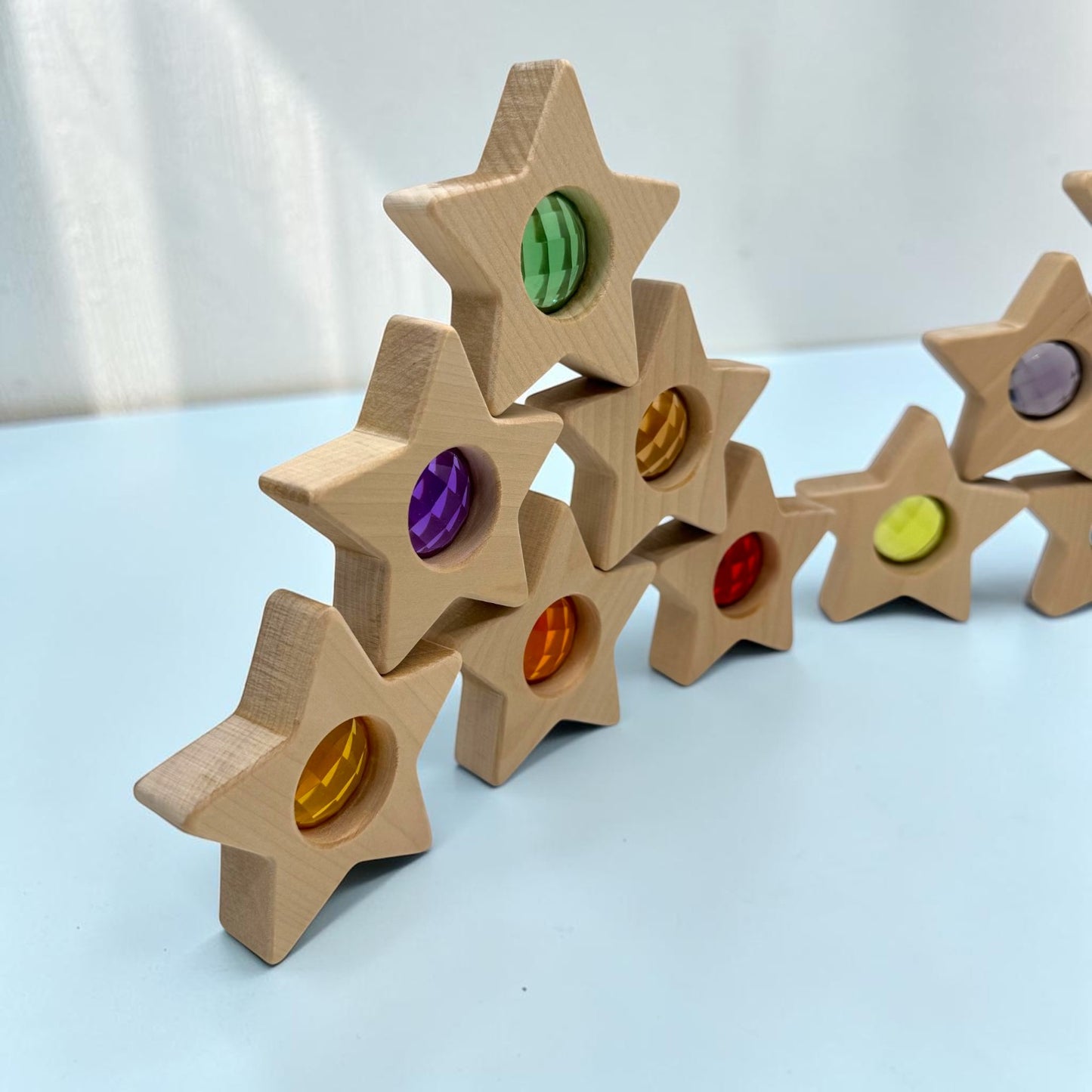12 pcs wooden gemmed stars blocks set