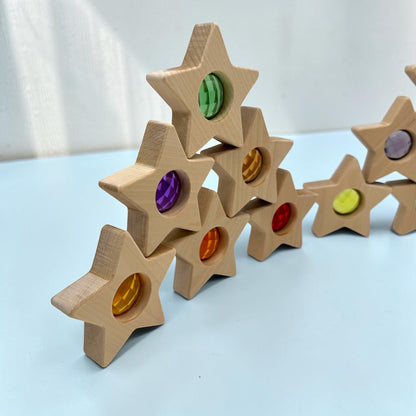12 PCS Wooden Gemmed Stars Blocks Set