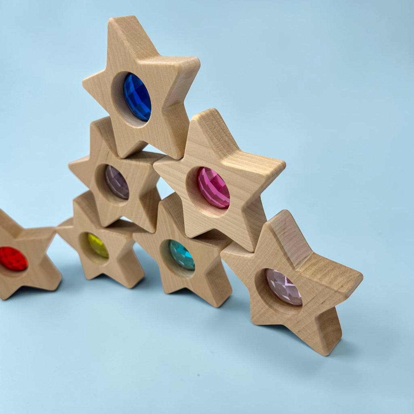 12 pcs wooden gemmed stars blocks set