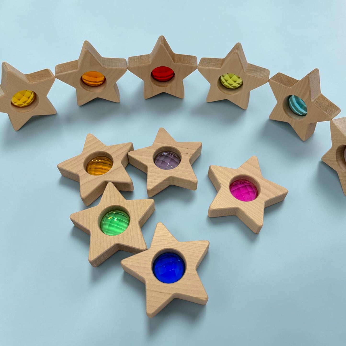 12 pcs wooden gemmed stars blocks set