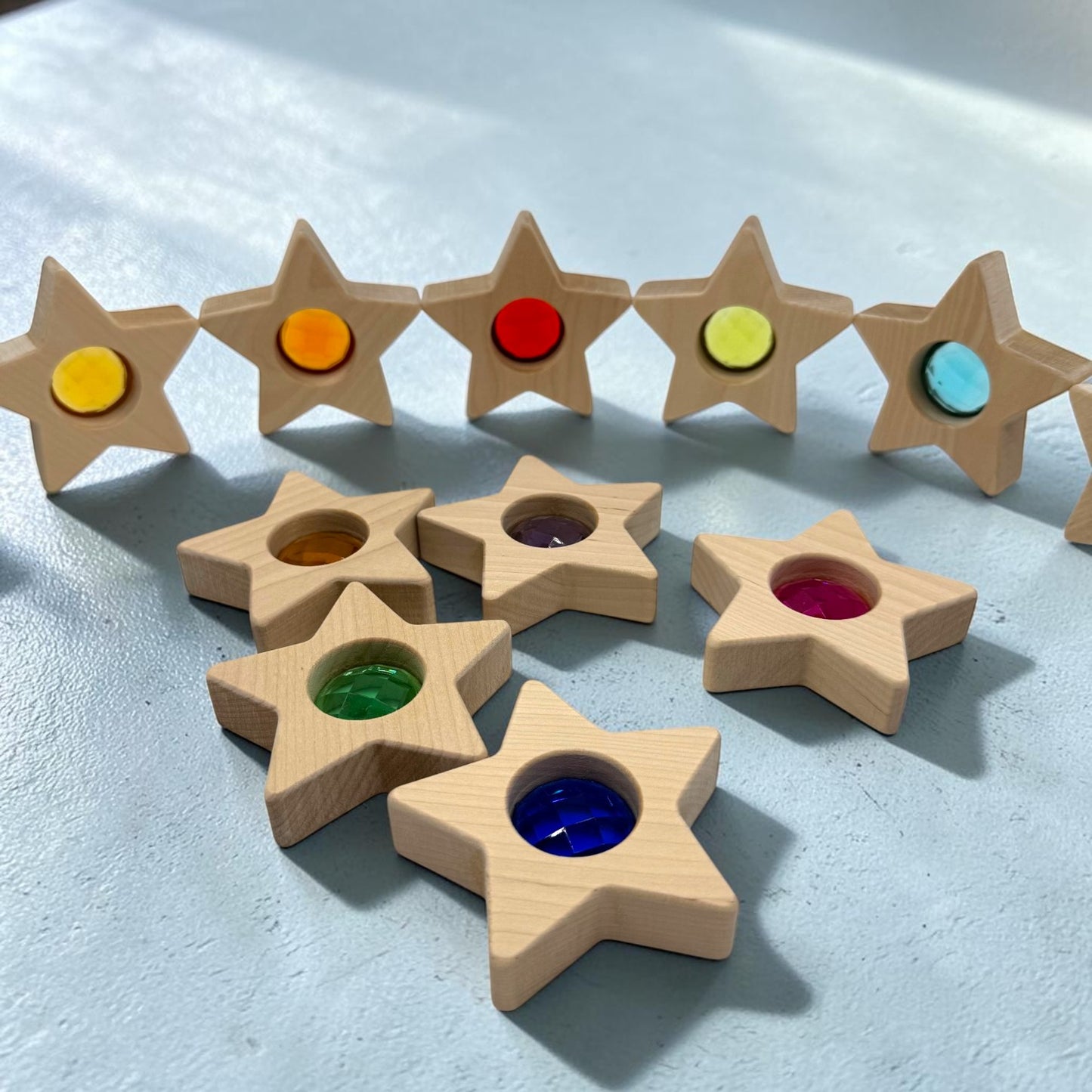 12 pcs wooden gemmed stars blocks set