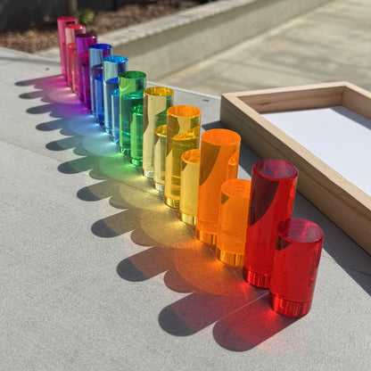 20 PCS Crystal-Clear Acrylic Rainbow Cylinders with Wooden Tray