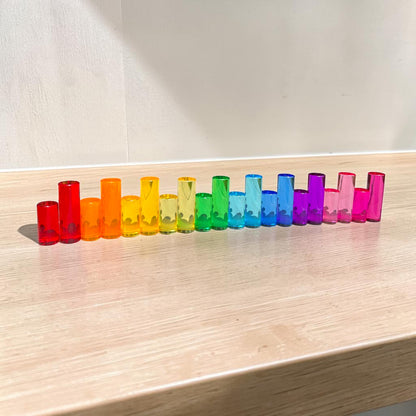 20 PCS Crystal-Clear Acrylic Rainbow Cylinders with Wooden Tray