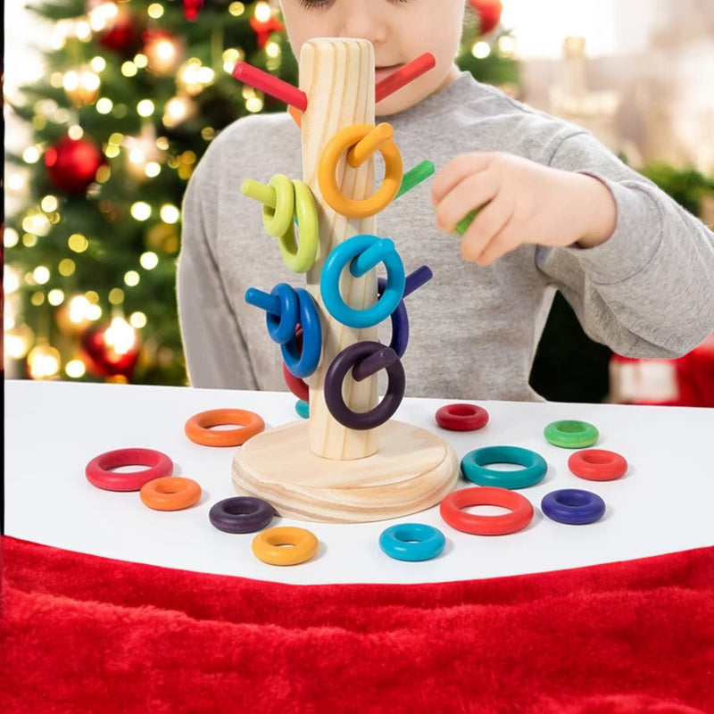 12 Dowels Sorting Helper Tree with 24 Building Rings Set