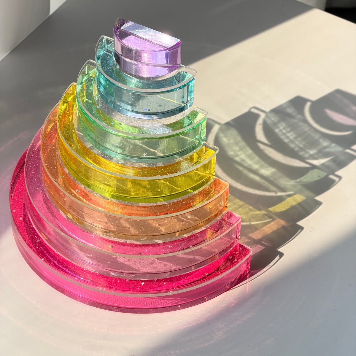 7-piece crystal clear pastel rainbow – lucite acrylic building blocks