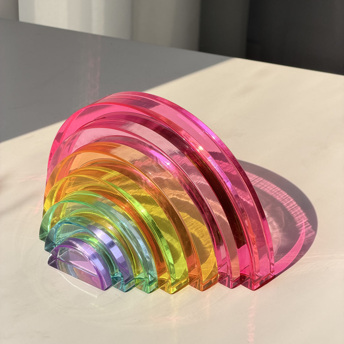 7-piece crystal clear pastel rainbow – lucite acrylic building blocks