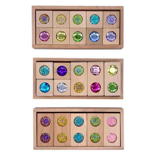 Pastel & Rainbow Gem Block Collection – 3 Styles with Wooden Storage Trays