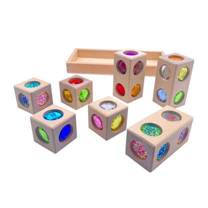 Pastel & Rainbow Gem Block Collection – 3 Styles with Wooden Storage Trays