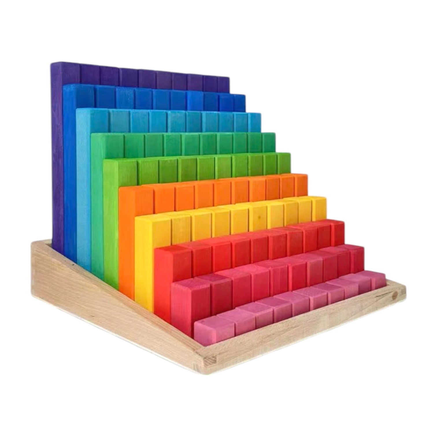 Building Steps Rainbow Counting Blocks – 100-Piece Wooden Prism Stair ...