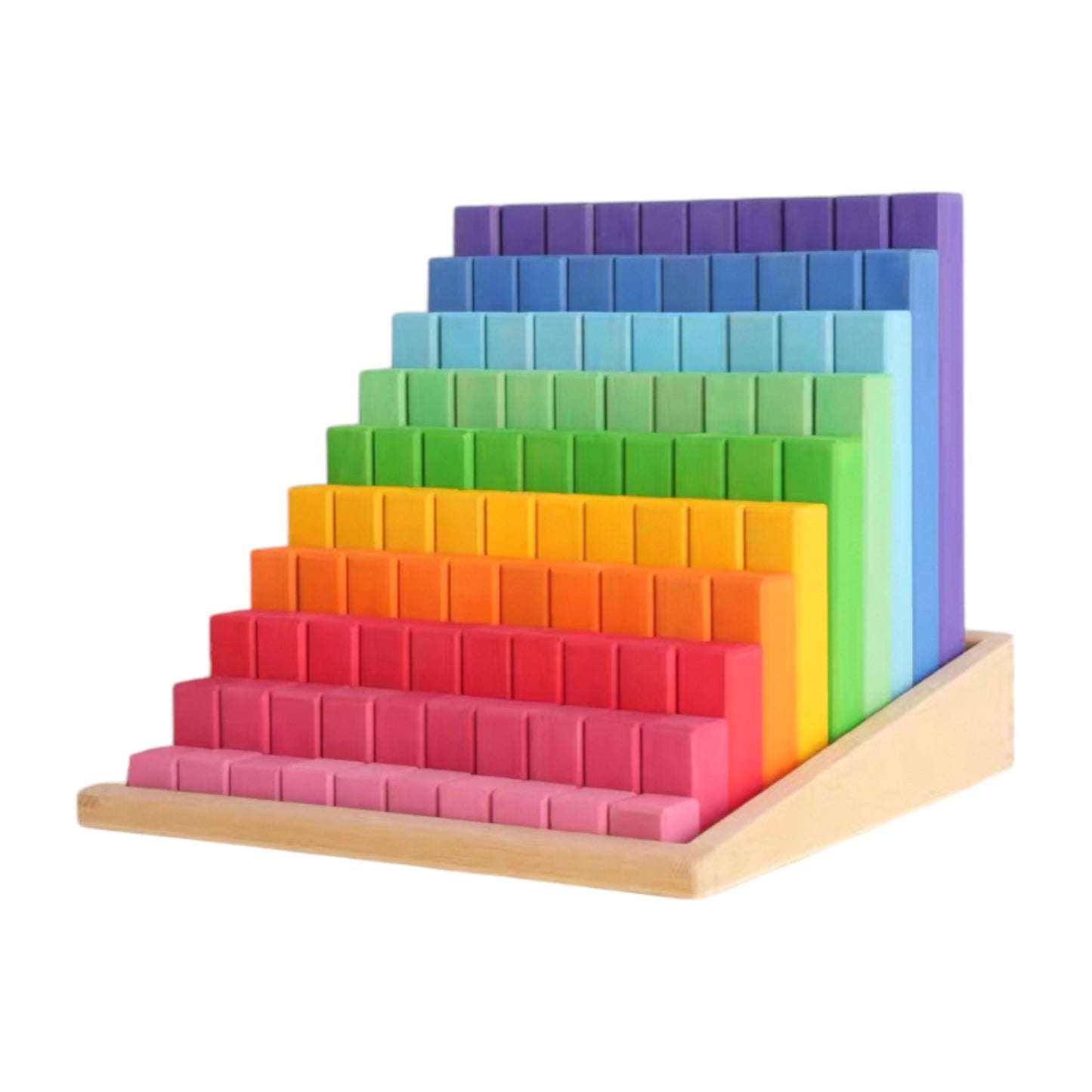 building steps rainbow counting blocks – 100-piece wooden prism stair set