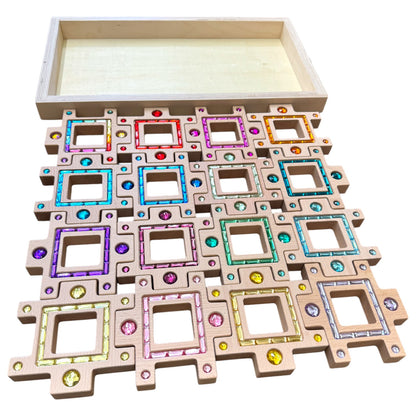 **Pre-order (Ships in 2-3 Weeks)**Wooden Gemlight Window Blocks – 16-Piece Colorful Open-Ended Play Set with Storage Box