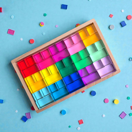 45 Pcs High Transparency 15 Color Crystal Clear Acrylic Cubes and Rectangular Prisms Set