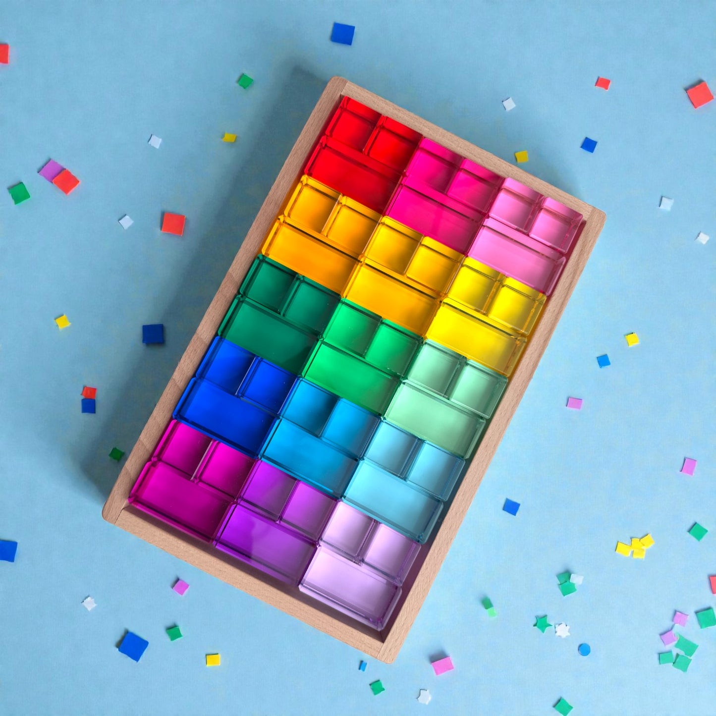 45 pcs high transparency 15 color crystal clear acrylic cubes and rectangular prisms set