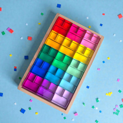 45 Pcs High Transparency 15 Color Crystal Clear Acrylic Cubes and Rectangular Prisms Set