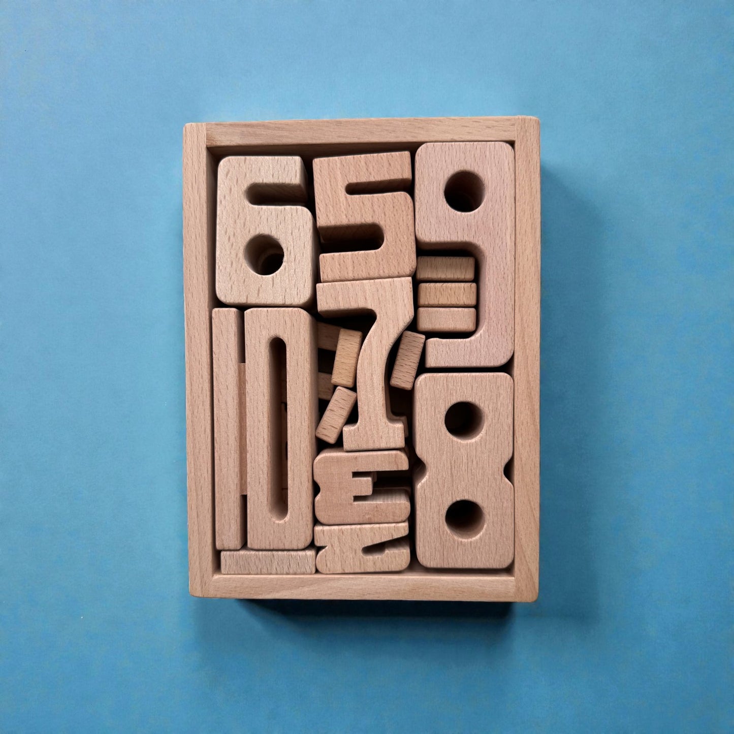27 piece small wooden math number block set with storage box