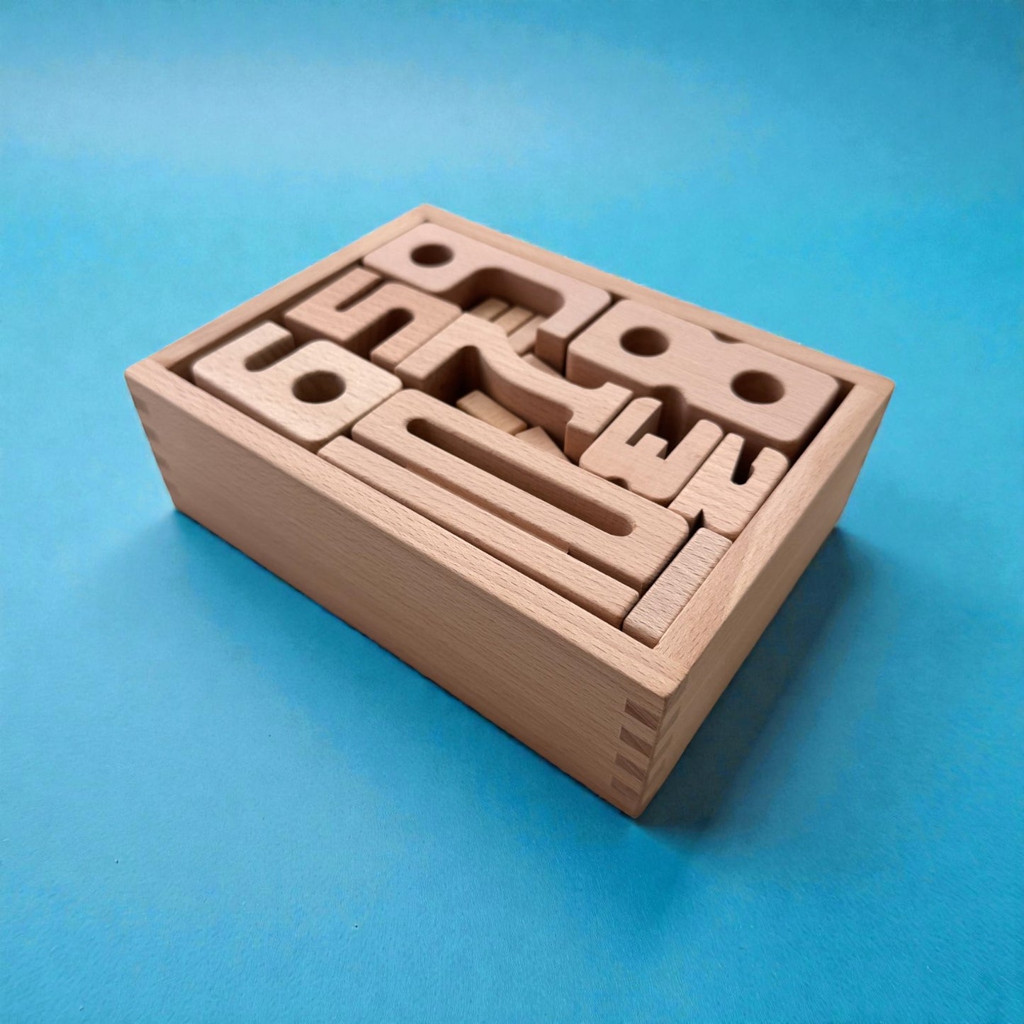 27 piece small wooden math number block set with storage box