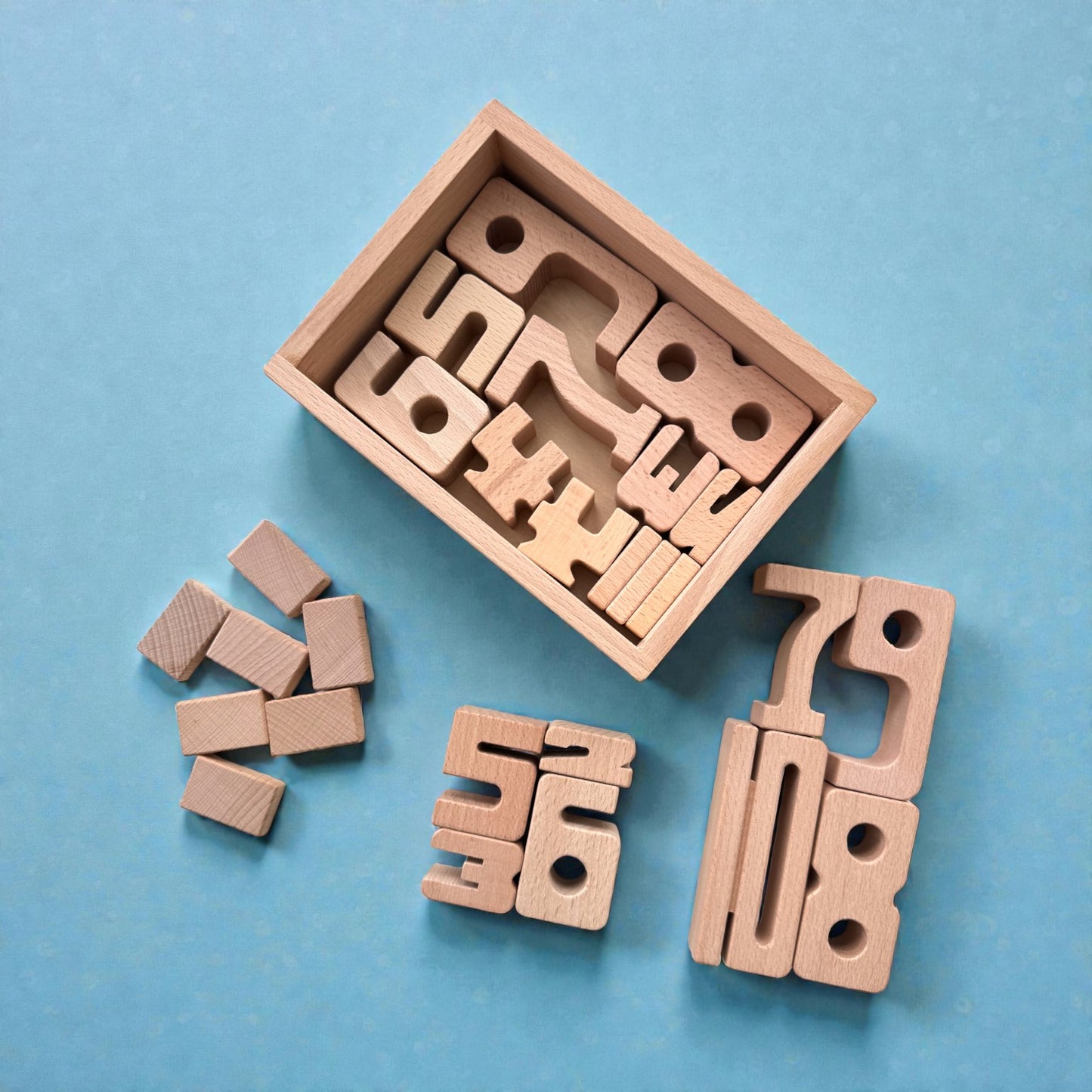 27 piece small wooden math number block set with storage box