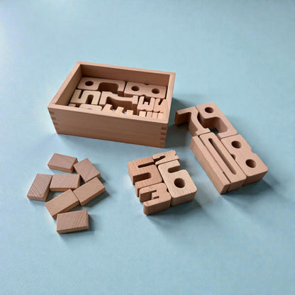 27 Piece Small Wooden Math Number Block Set with Storage Box