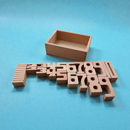 27 Piece Small Wooden Math Number Block Set with Storage Box