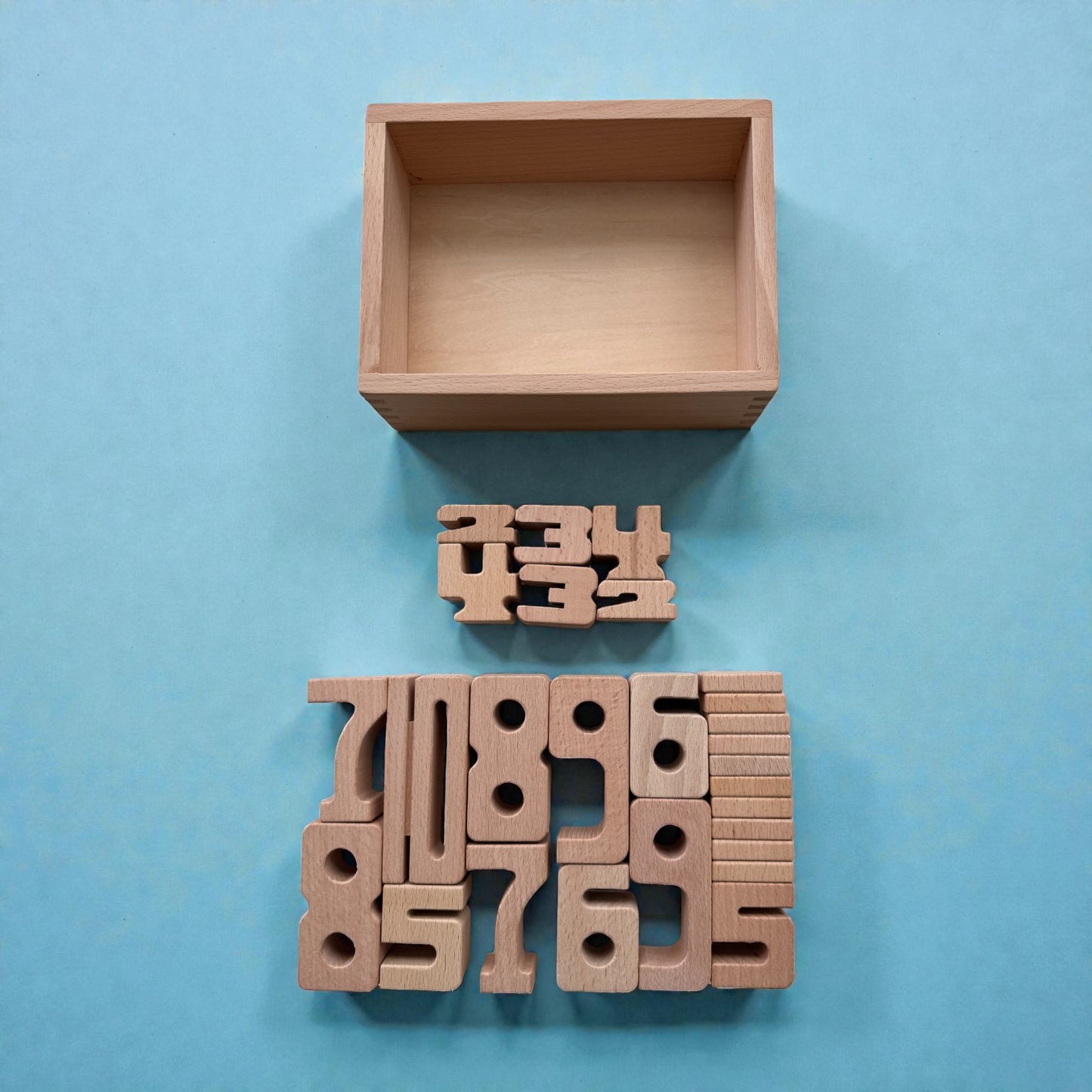 27 piece small wooden math number block set with storage box