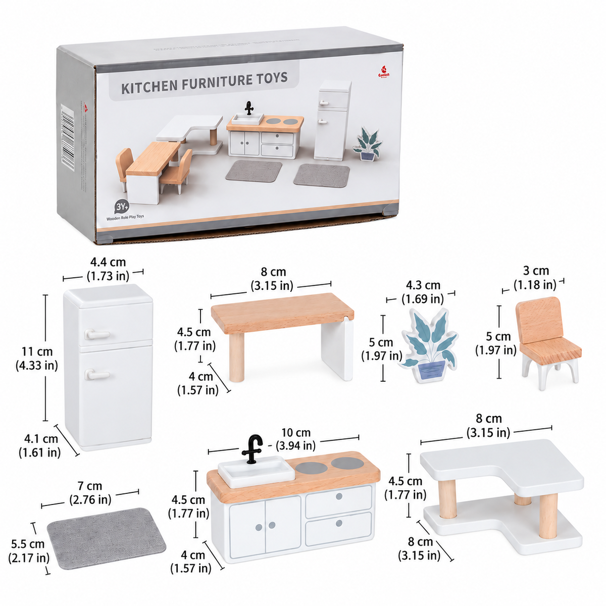 **pre-order (ships in 2-3 weeks)** miniature wooden dollhouse furniture set – living room, kitchen, bedroom, bathroom & children's room