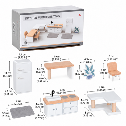 **Pre-order (Ships in 2-3 Weeks)** Miniature Wooden Dollhouse Furniture Set – Living Room, Kitchen, Bedroom, Bathroom & Children's Room