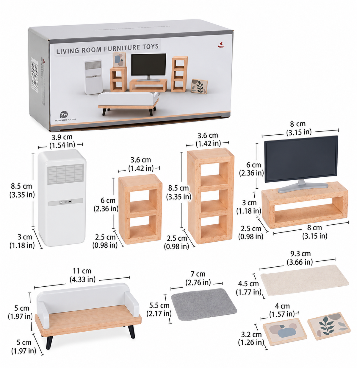 **pre-order (ships in 2-3 weeks)** miniature wooden dollhouse furniture set – living room, kitchen, bedroom, bathroom & children's room