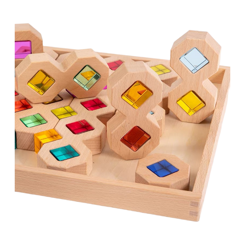 **Pre-order (Ships in 3-4 Weeks)**12 Pcs Wooden Windows Building Block Set with Storage Tray