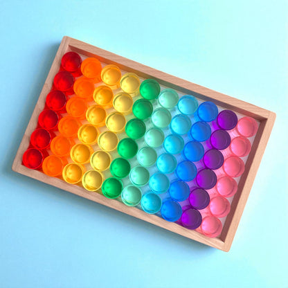 **Pre-order (Ships in 2-3 Weeks)**60 Pcs Crystal-Clear Acrylic Rainbow Cylinders with Wooden Tray