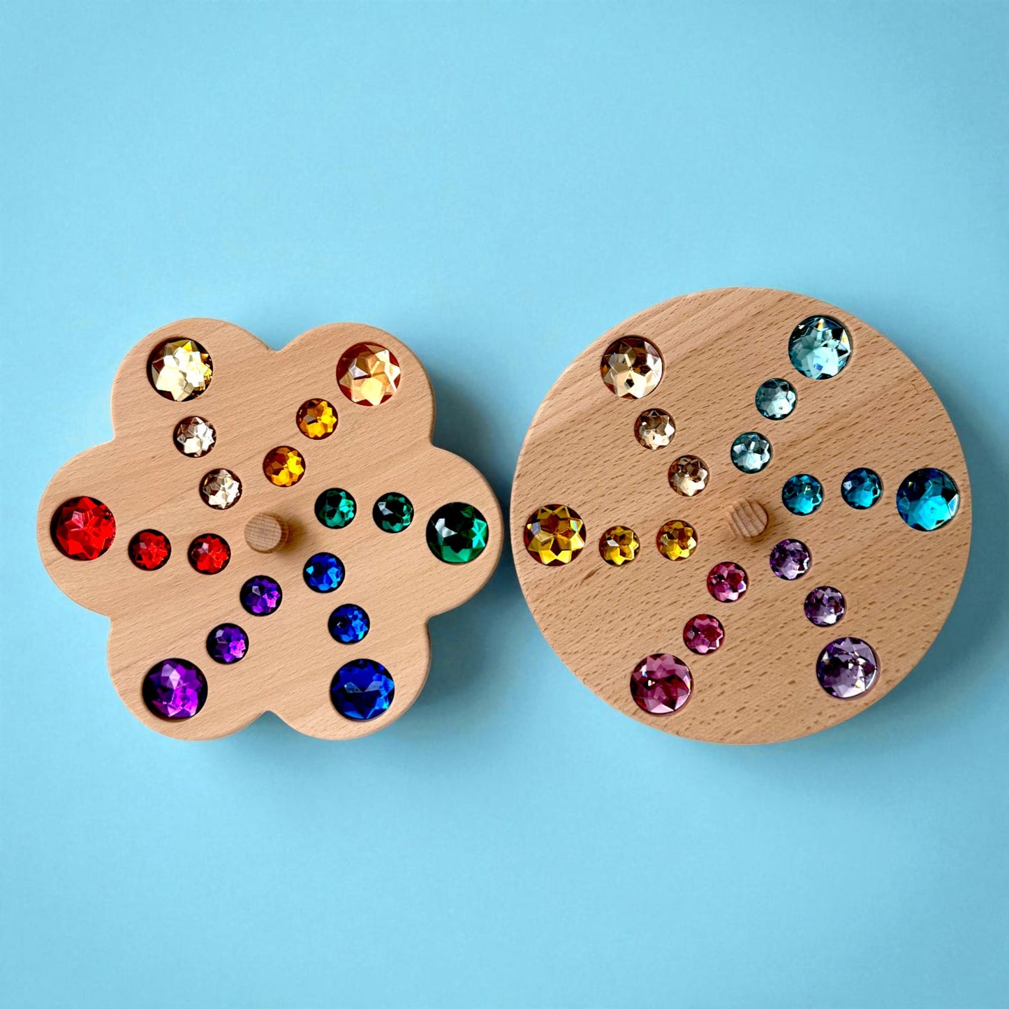 wooden gemstone spinning tops – rainbow & macaron color (flower & round)