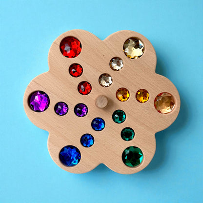 Wooden Gemstone Spinning Tops – Rainbow & Macaron Color (Flower & Round)