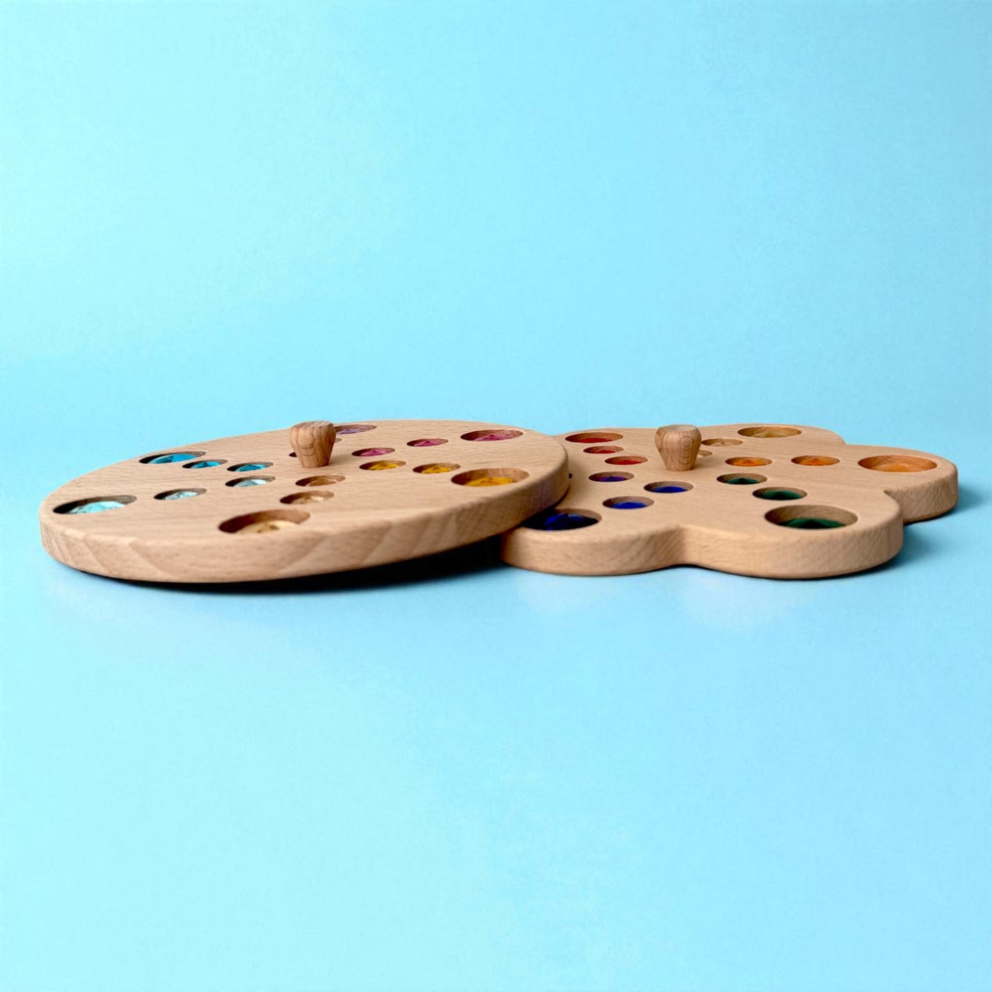 wooden gemstone spinning tops – rainbow & macaron color (flower & round)